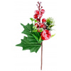 Vetvička MagicHome Vianoce, s bobuľkami a jabĺčkom, červená, efekt mrazu, 22 cm
