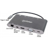 MANHATTAN Dokovací stanice USB-C 7v1, 1xHDMI, 1xVGA, 1xUSB-C,3xUSB, 1xRJ45, 1x3.5mm, šedá 152808