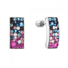 Strieborné visiace náušnice so Swarovski kryštálmi ružový a modrý obdĺžnik 31303.4 Galaxy