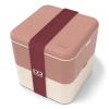 Svačinový bento box MonBento Square pink Moka | krémová, hnědá