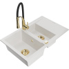 Mexen Gaspar, 1,5-komorový granitový drez 737x475x177 mm a drezová batéria Aster, biela, 6507-20-73450-57-G
