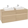 VILLEROY & BOCH Collaro závesná skrinka pod dve umývadlá na dosku, 4 zásuvky, s LED osvetlením, 1400 x 500 x 548 mm, Nordic Oak, C076B0VJ
