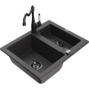 Mexen Carlos žulový drez 1,5-komorový s kuchynskou batériou Carla, čierny škvrnitý - 6518-76-670700-70-B
