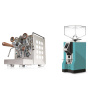 Rocket Espresso Appartamento, white, walnut + Eureka Mignon Specialita, CR tiffany blue