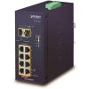 Planet IGS-1020PTF Priemyselný L2 PoE switch, 8x1Gb + 2xSFP, 802.3at 30/240W, IP30, -40~+75°C, 48-56VDC