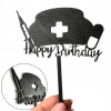 TOPPER na tortu čierny narodeninový HAPPY BIRTHDAY ZDRAVOTNÁ SESTRA