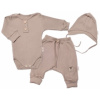 Baby Nellys 3-dielna rebrovaná súpr. Hand Made body tepláčiky a čiapočka, béžová