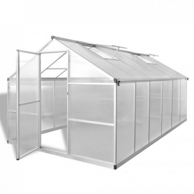 vidaXL Spevnený hliníkový skleník so základňou 9,025 m2