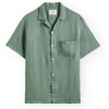 Portuguese Flannel Košele s krátkym rukávom Linen Camp Collar Shirt - Dry Green Zelená