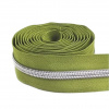 Zips metráž / 5 mm / olivovo zelený / strieborné zúbky / ZBYTKY SPOLU - 1,43 m + 0,77 m + 0,43 m