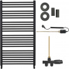 CERANO - Kúpeľňový radiátorový set Alberto - kombinované vykurovanie, termo tyč - bočné jednobodové pripojenie - 716W - čierna matná - 1180x650 mm