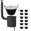 Green Home kotol na guláš a zabíjačku smalt 100 L (1,2 mm), STRONG kovová kotlina 60 cm 1,5 mm, žiaruvzdorná farba PLUS 600, Green Home pokrievka drevená SMREK, vareška 50 cm SMREK, plastové boxy (mis