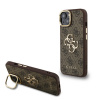 Guess PU 4G Metal Logo Stand Camera Frame zadný kryt pre iPhone 13 Brown