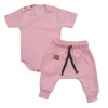 Rebrovaná súprava body kr. rukáv + tepláčiky Magic, bavlna, ružová 80 (9-12m)