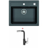 Alveus ATROX 30 SET kuchynský granit. drez so sifón. 59x50 + batéria SIROS - Black/Chróm ATROX30G91+SIROS91