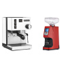 Rancilio Silvia E, biela + Eureka Atom 60, ferrari red