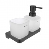 Nimco Maya Dávkovač mydla a pohárik s držiakom, matné sklo/čierna MAC 2905831C-T-90