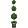 COSTWAY Umelý stromček, 120 cm vysoký umelý stromček s 3 guľami, ochrana pČervenái UV žiareniu a vode, cementom plnený kvetináč a pravý drevený ratan, umelá rastlina v kvetináči pre domácnosť, kancelá