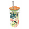 Sklenený cestovný hrnček so slamkou Liquid Cube Tropical Toucans 540 ml