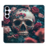 Flip pouzdro iSaprio - Samsung Galaxy S25 FE - Skull in Roses 02 s kapsičkami na karty (Flipové knížkové pouzdro, obal, kryt iSaprio s přihrádkami na karty a motivem)