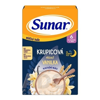 Sunar mliečna KAŠA KRUPICOVÁ Na dobrú noc príchuť vanilka (od ukonč. 6. mesiaca) 1x210 g, 8592084419622