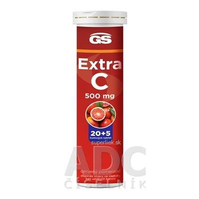 GS Extra C 500 mg tbl eff (inov.2023) príchuť červený pomaranč 20+5 (25 ks), 8595693300831