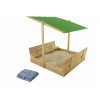 Drevené pieskovisko s lavičkami prírod.so strechou