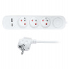 Solight 3z prodlužovací přívod s USB A+C nabíječkou 2.4A, 2m, 3 x 1mm2, bílý, vypínač (PP111USBC)