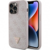 Guess PU 4G Strass Triangle Metal Logo iPhone 15 Pro Max, ružové