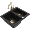 Mexen Carlos granitový drez 1,5-komorový s kuchynskou batériou Carla, čierny - 6518-77-670700-50