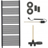 CERANO - Kúpeľňový radiátorový set Alberto - kombinované vykurovanie, termo tyč - bočné jednobodové pripojenie - 999W - čierna matná - 1660x650 mm