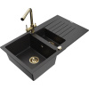 Mexen Matias granitový drez 1,5-komorový s odkvapkávačom a kuchynskou batériou Duero, čierny/strieborný metalik