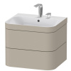 DURAVIT Happy D.2 Plus c-bonded závesná skrinka s nábytkovým umývadlom s dvomi otvormi, 2 zásuvky, 575 x 490 x 480 mm, taupe matná lakovaná, HP4635E6060