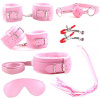 Bondage set z umělé kůže, 7 dílný – růžový