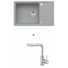 Alveus MERYLL 130 SET kuchynský granit. drez so sifón. 78x48 Beton + batéria SIROS Chróm MERYLL130G81+SIROSCHROM