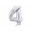 PartyDeco Fóliový balón narodeninové číslo 4 strieborný 86cm