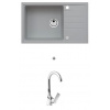 Alveus MERYLL 130 SET kuchynský granit. drez so sifón. 78x48 Beton + batéria TINA Chróm MERYLL130G81+TINA