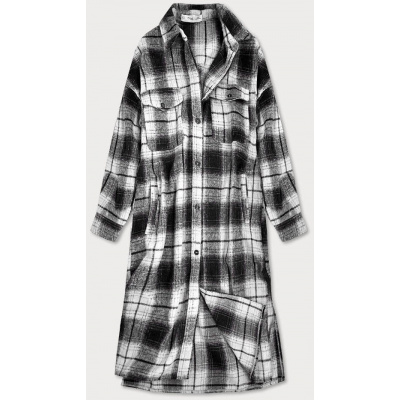 Čierno-biely dámsky károvaný košeľový kabát (8424) odcienie bieli S (36)