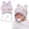 Baby Nellys Pletená čiapka s uškami na zaväzovanie Made with Love béžový melírok Veľ. 56/62