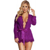 Sheer Lace Trim Purple Robe With Thong, XS–S