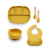 Malý Ježko Silikónový jedálenský set pre deti 5-dielny KLASIKA - Mustard Yellow Vyberte si príbor: Drevený príbor MINI, Vyberte si misku: MODERN