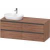 DURAVIT Ketho 2 závesná skrinka pod umývadlo na dosku (umývadlo vľavo), 4 zásuvky, 1400 x 550 x 568 mm, orech prírodný, K24898L79790000