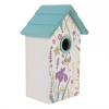 Clayre & Eef Bielo-modrá drevená vtáčia búdka s kvetmi Birdhouse - 15*10*22 cm - Clayre & Eef