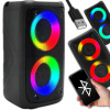 Aku. prenosný LED RGB bluetooth 5.0 reproduktor FM USB SD POWER BASS