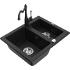 Mexen Carlos granitový drez 1,5-komorový s kuchynskou batériou Carla, čierny - 6518-77-670700-70