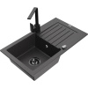 Mexen Pablo, granitový drez 752x436x161 mm, 1-komorový a čierna batéria Rita, čierna škvrnitá, 6510-76-670300-70-B