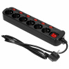 Orno Multiswitch power strip, 6 zásuviek 2P+Z, kábel 3x1,0mm², dĺžka 1,5m. Tepelný istič. 10A/230VAC, čierna