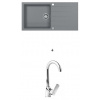 Alveus CADIT 50 SET kuchynský granit. drez so sifón. 100x50 Beton + batéria TINA Chróm CADIT50G81+TINA