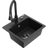 Mexen Milo, 1-komorový granitový drez 435x410x171 mm a drezová batéria Elia, čierna-strieborná metalíza, 6505-73-670101-70-B
