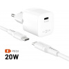 Fixed Mini Set sieťovej nabíjačky s USB-C výstupom a USB-C káblom, podpora PD, 1,2 m, 20W, biely FIXC20M2-CC-WH